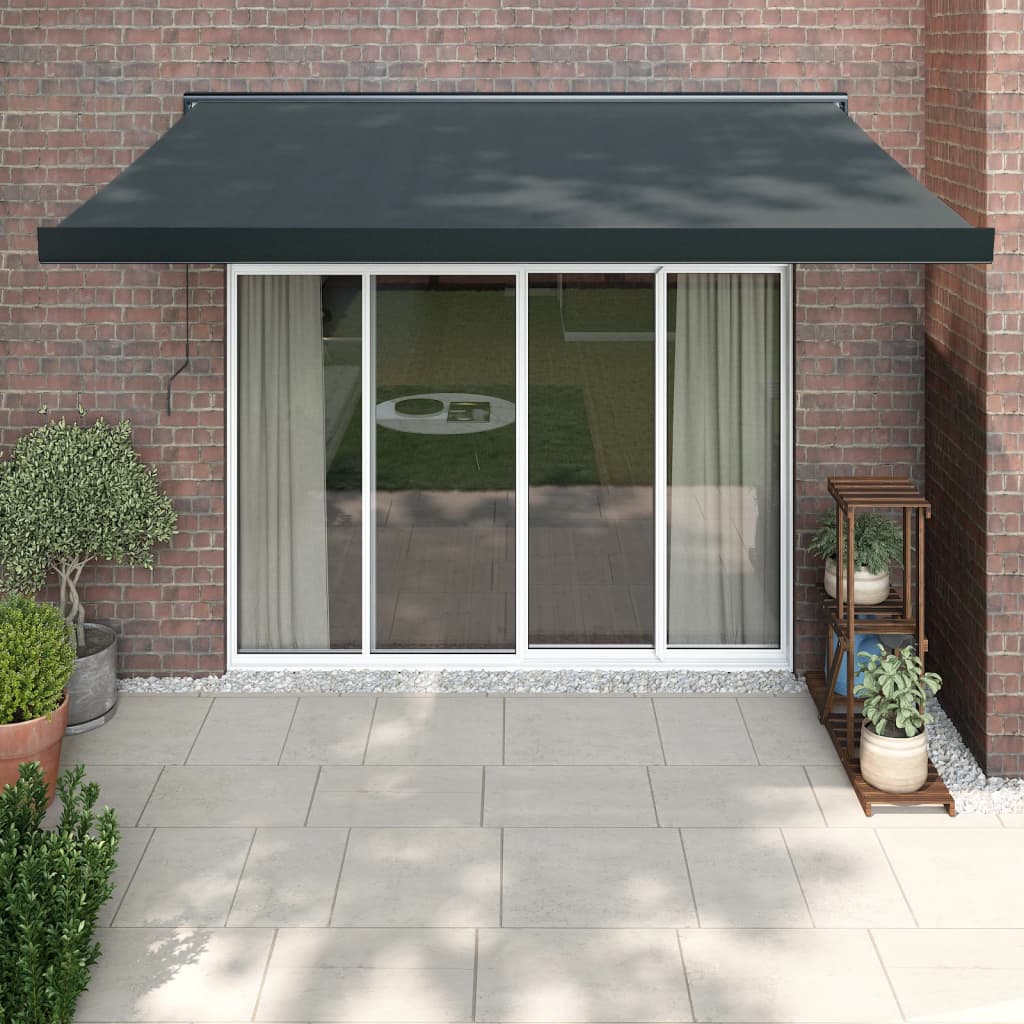 Retractable Awning Orange And Brown Fabric And Aluminium