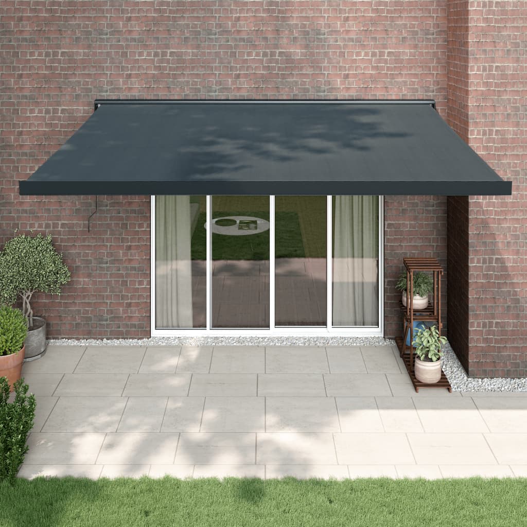 Retractable Awning Orange And Brown Fabric And Aluminium