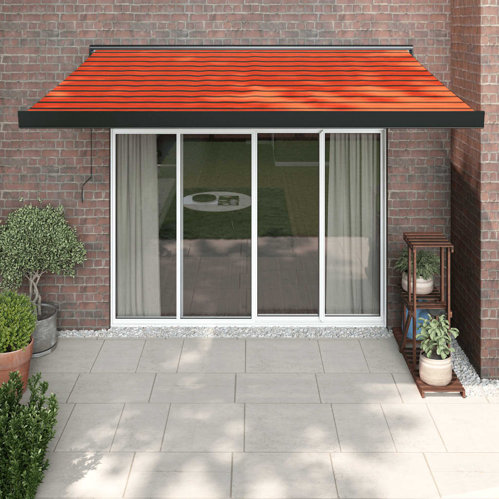 Retractable Awning Orange And Brown Fabric And Aluminium