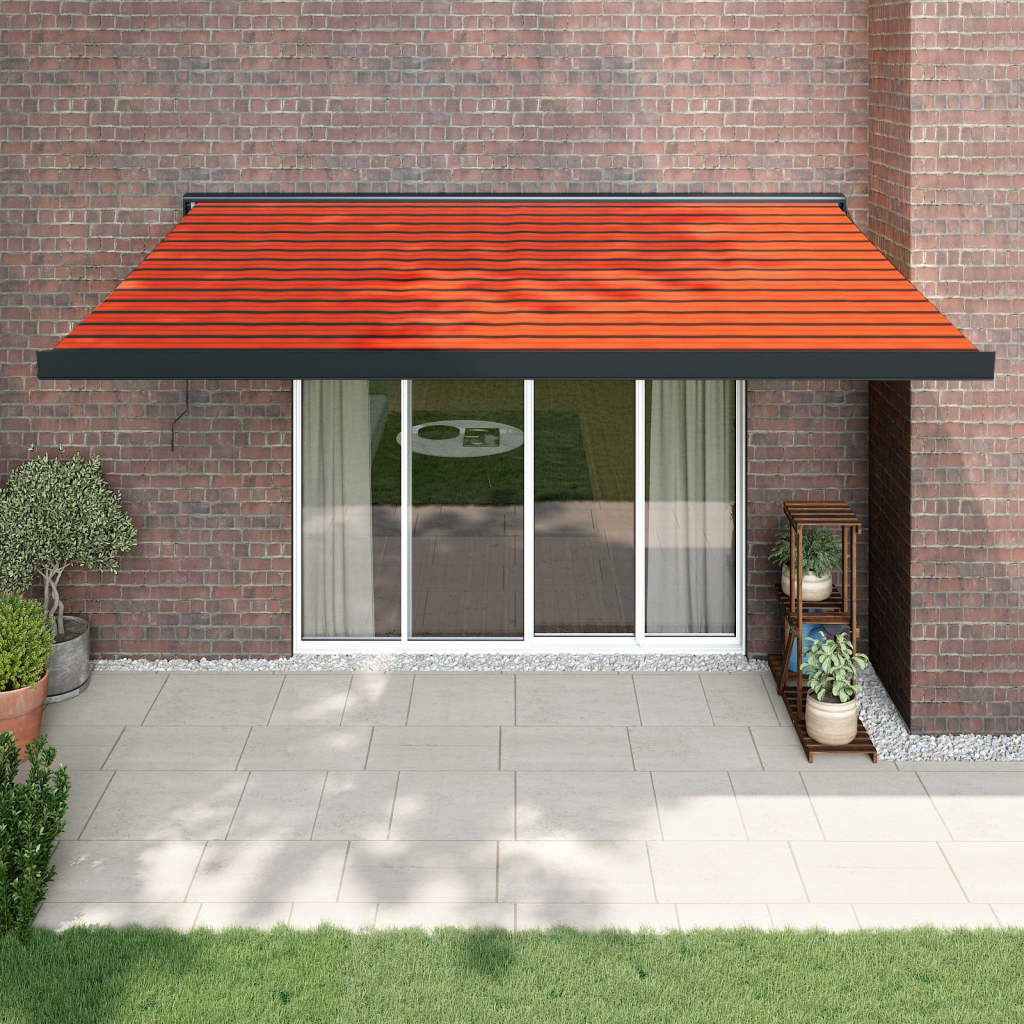 Retractable Awning Orange And Brown Fabric And Aluminium