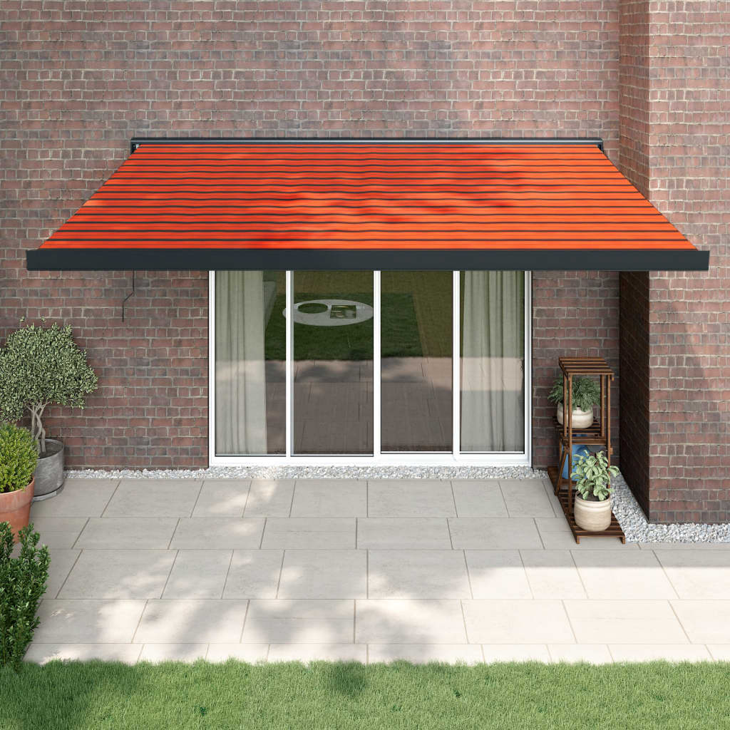 Retractable Awning Orange And Brown Fabric And Aluminium