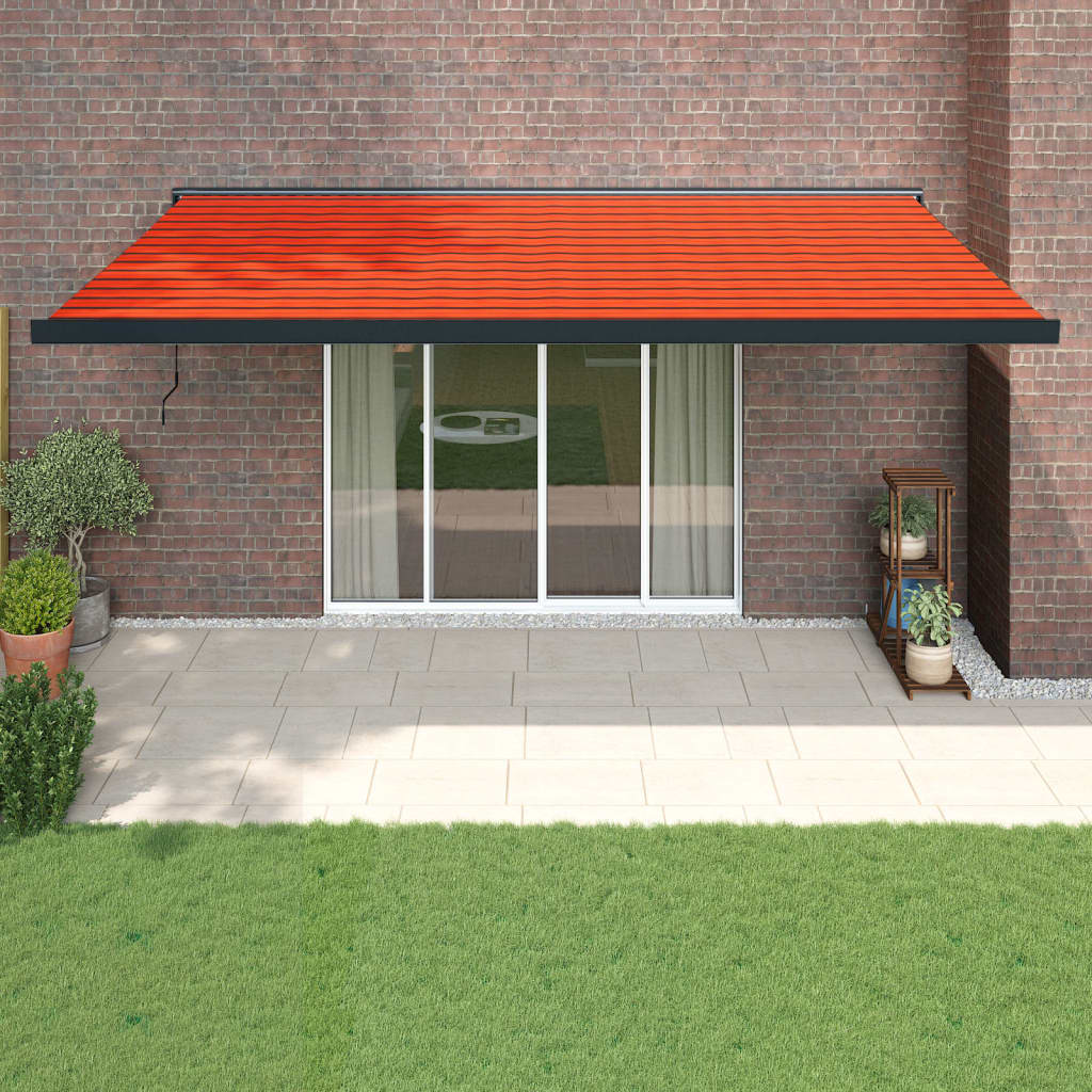 Retractable Awning Orange And Brown Fabric And Aluminium