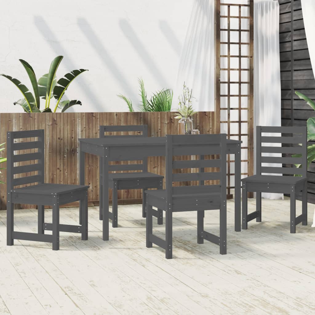 5 Piece Garden Dining Set Grey Solid Wood Pine