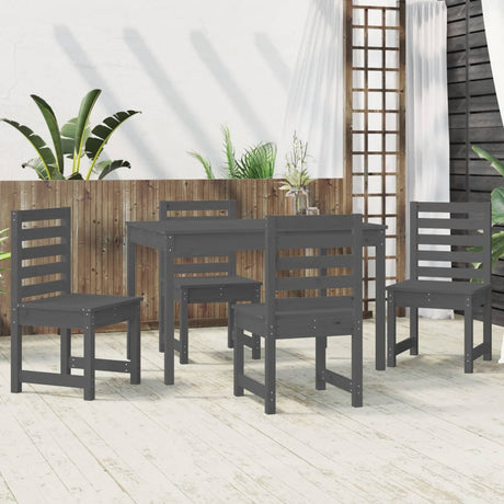 5 Piece Garden Dining Set Grey Solid Wood Pine