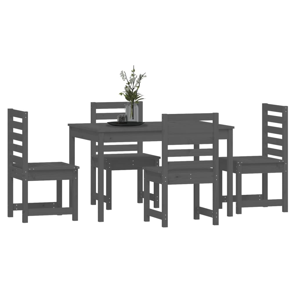 5 Piece Garden Dining Set Grey Solid Wood Pine