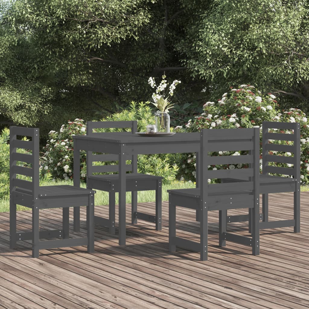 5 Piece Garden Dining Set Grey Solid Wood Pine