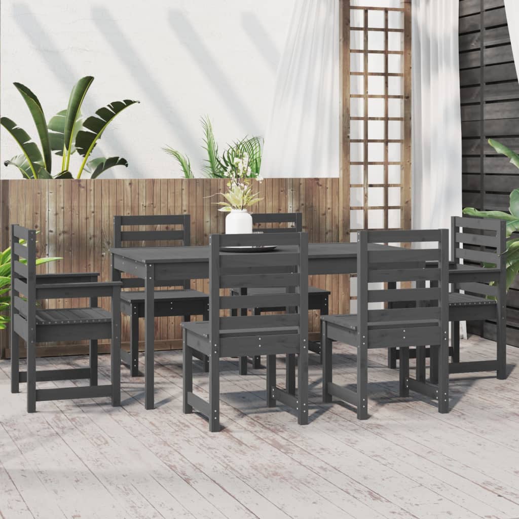 7 Piece Garden Dining Set Grey Solid Wood Pine