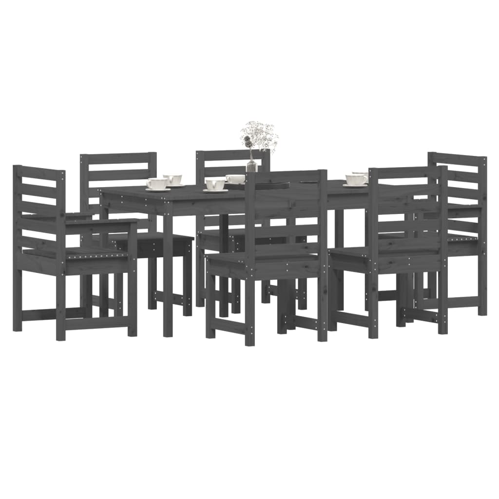 7 Piece Garden Dining Set Grey Solid Wood Pine