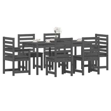 7 Piece Garden Dining Set Grey Solid Wood Pine
