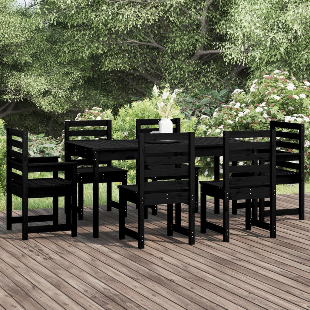 7 Piece Garden Dining Set Grey Solid Wood Pine