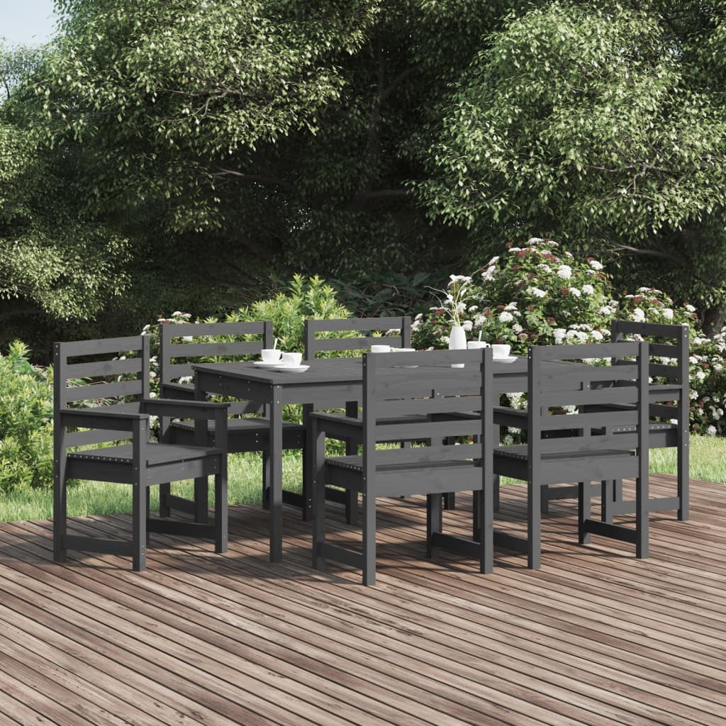 7 Piece Garden Dining Set Solid Wood Pine