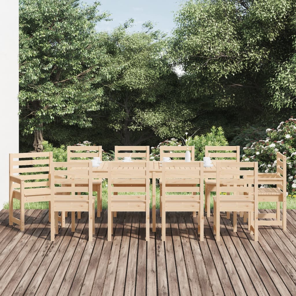 11 Piece Garden Dining Set White Solid Wood Pine