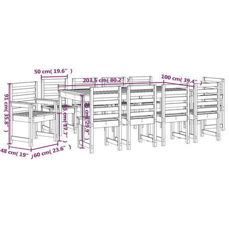11 Piece Garden Dining Set White Solid Wood Pine