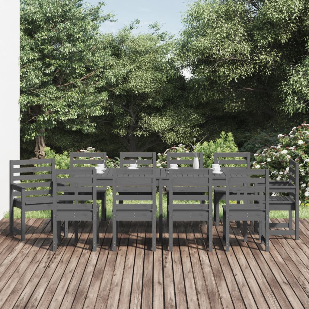 11 Piece Garden Dining Set White Solid Wood Pine