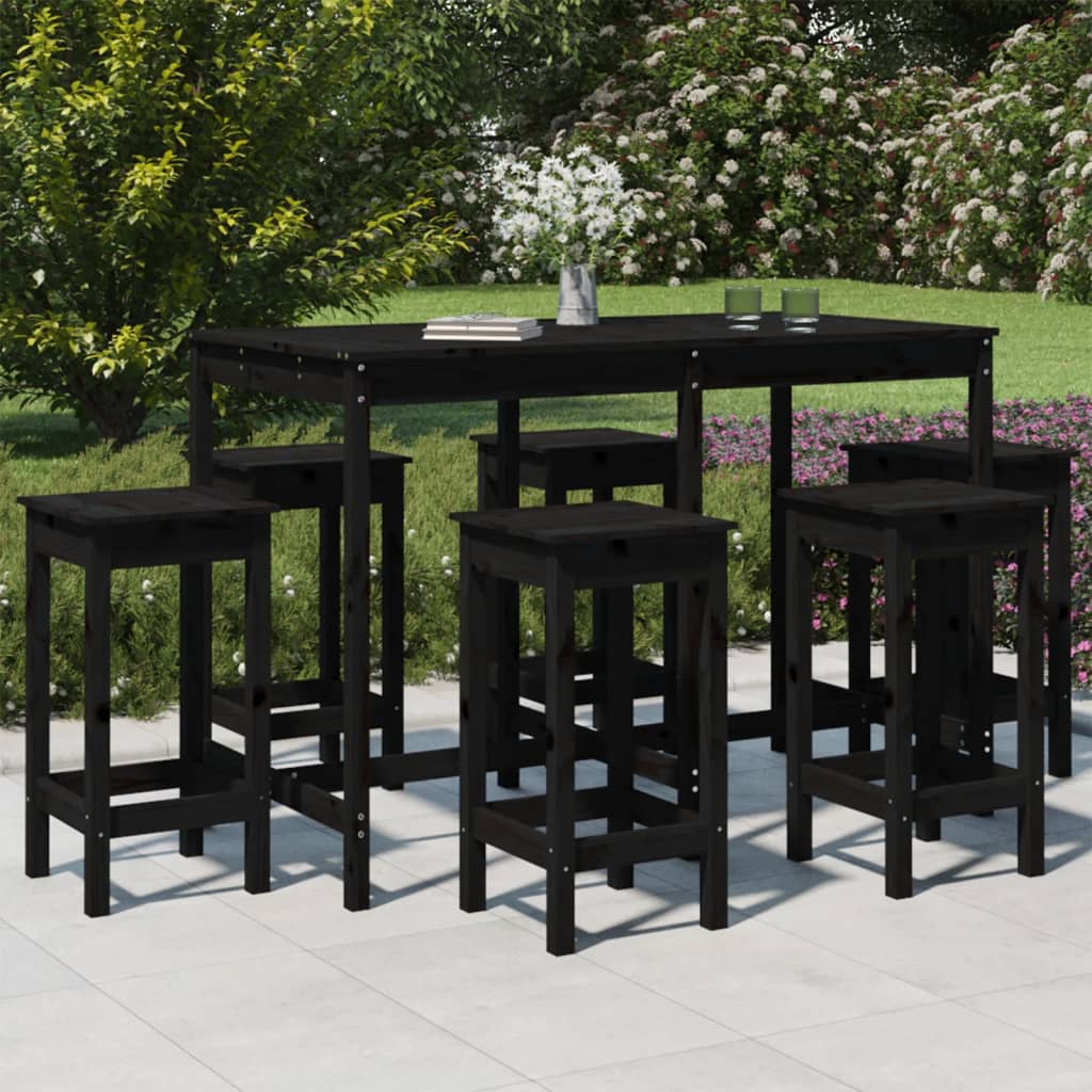 7 Piece Garden Bar Set Solid Wood Pine