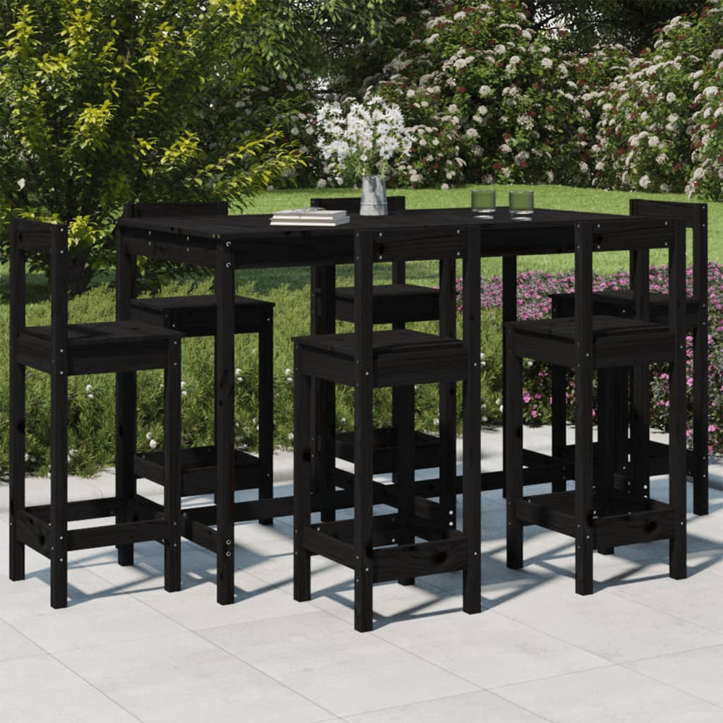 7 Piece Garden Bar Set Solid Wood Pine