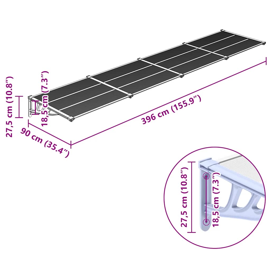 Door Canopy Grey And Transparent Polycarbonate
