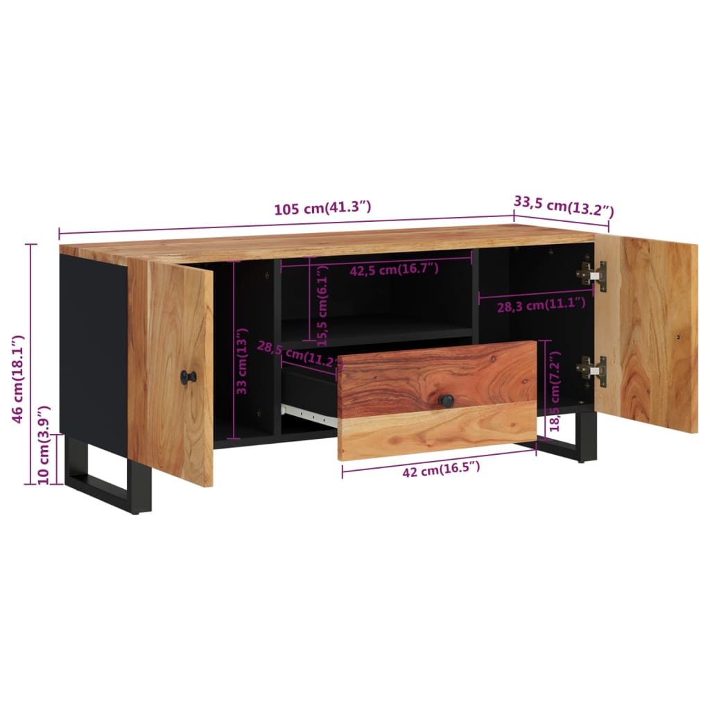 Tv Cabinet 105X33.5X46 Cm Solid Wood Acacia&Engineered Wood
