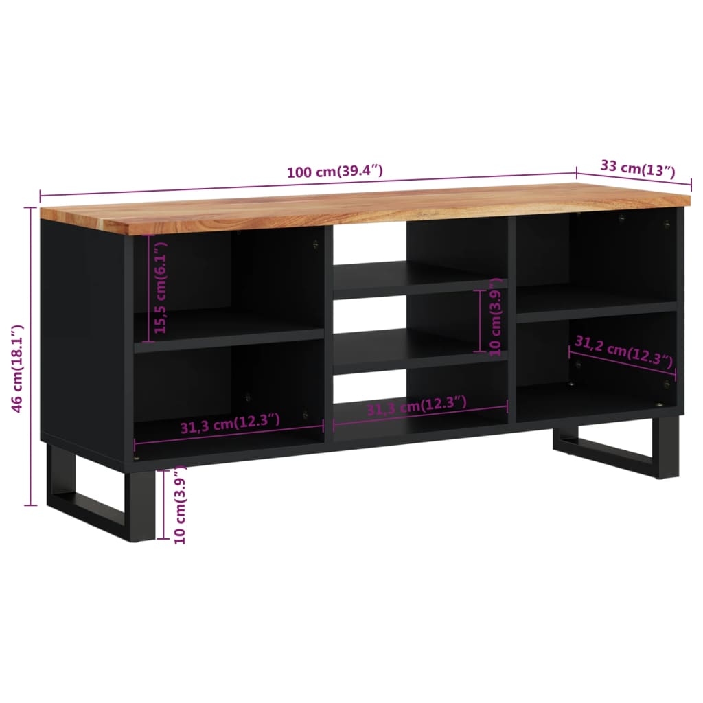 Tv Cabinet 100X33X46 Cm Solid Wood Acacia&Engineered Wood