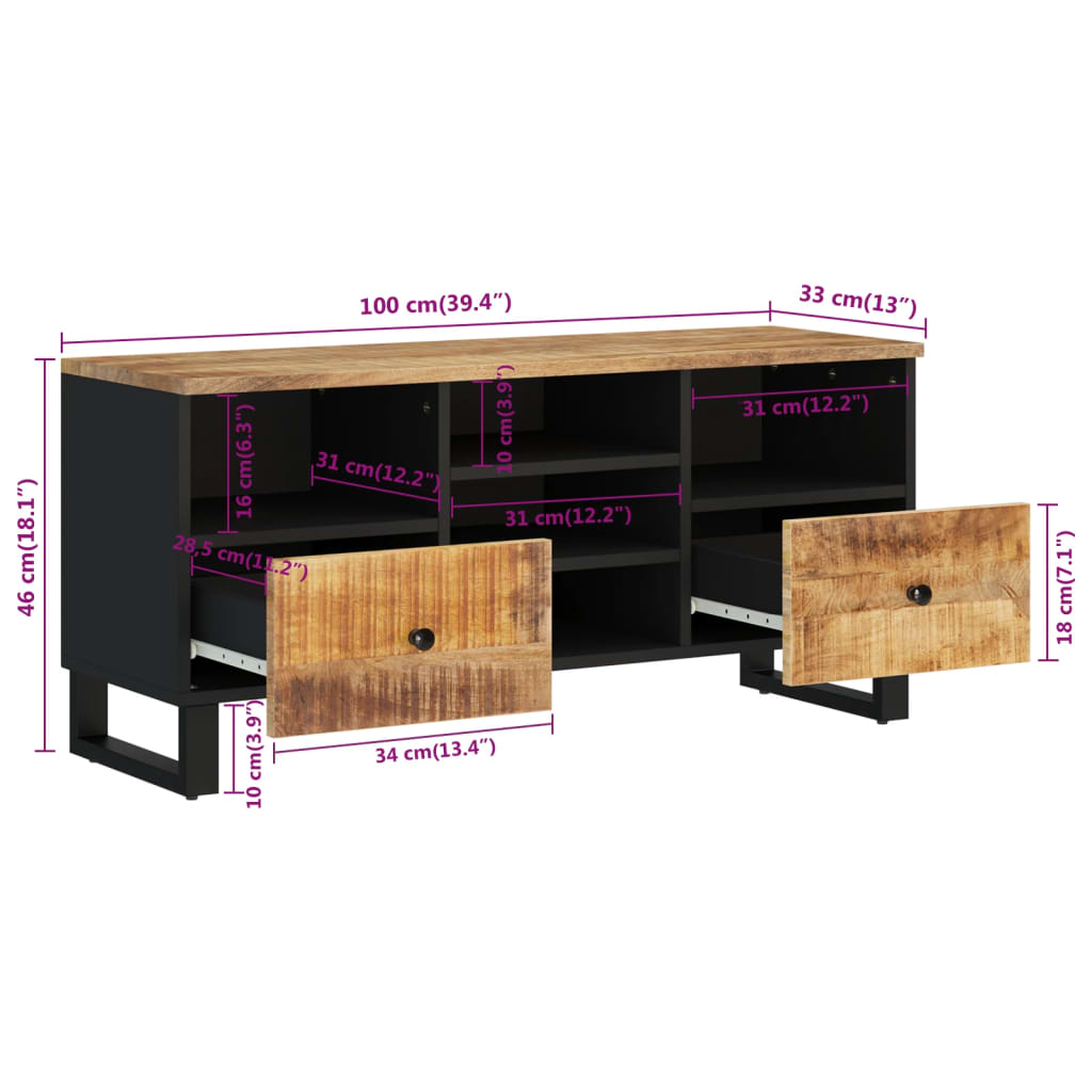Tv Cabinet 100X33X46 Cm Solid Wood Mango And Engineered Wood