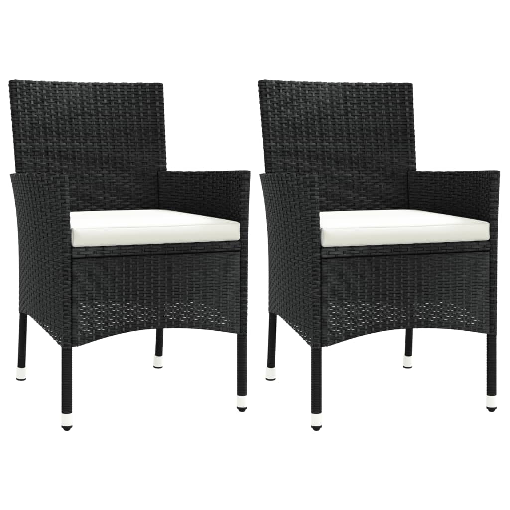 Garden Chairs With Cushions 2 Pcs Black Poly Rattan
