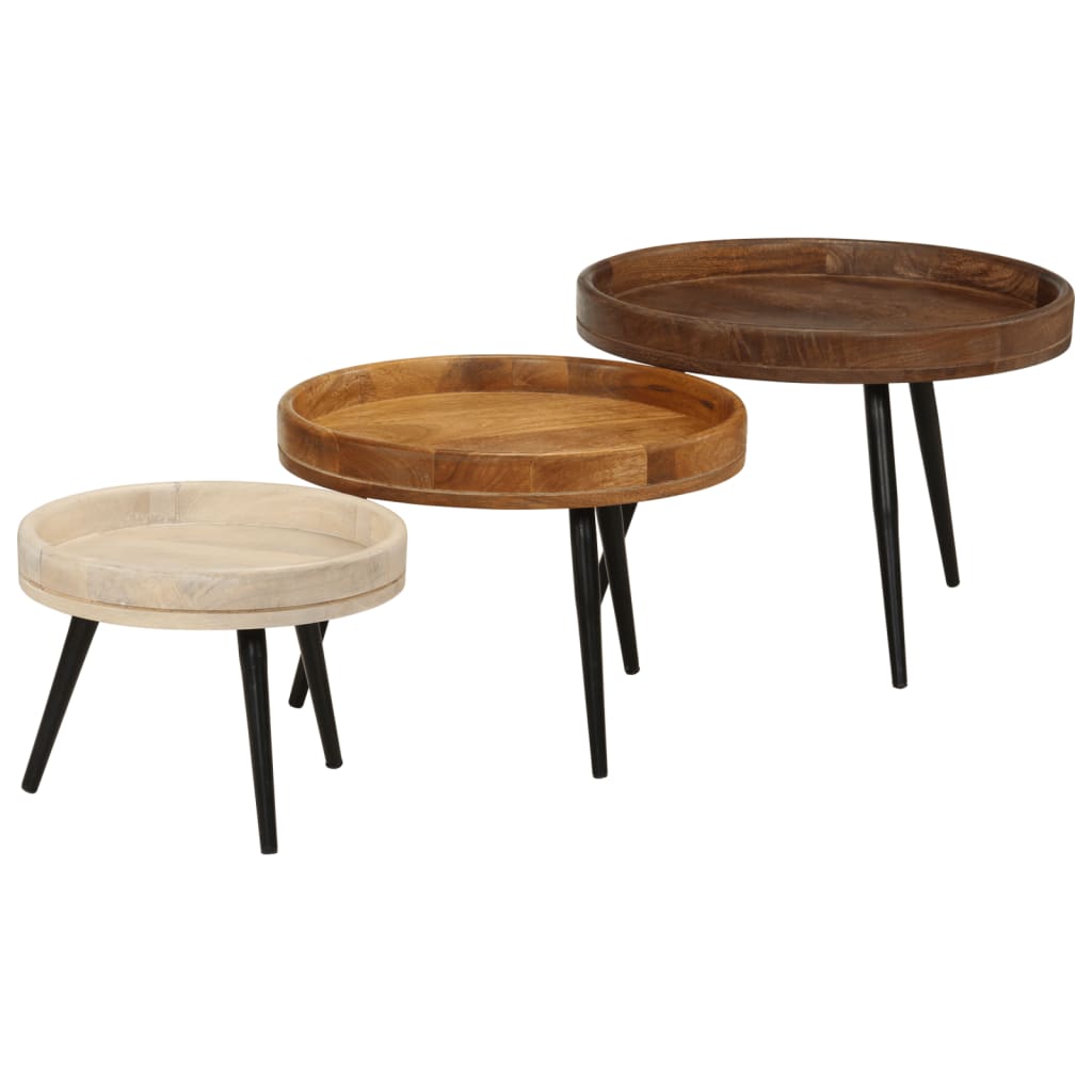 Round Coffee Tables 3 Pcs Solid Wood Mango
