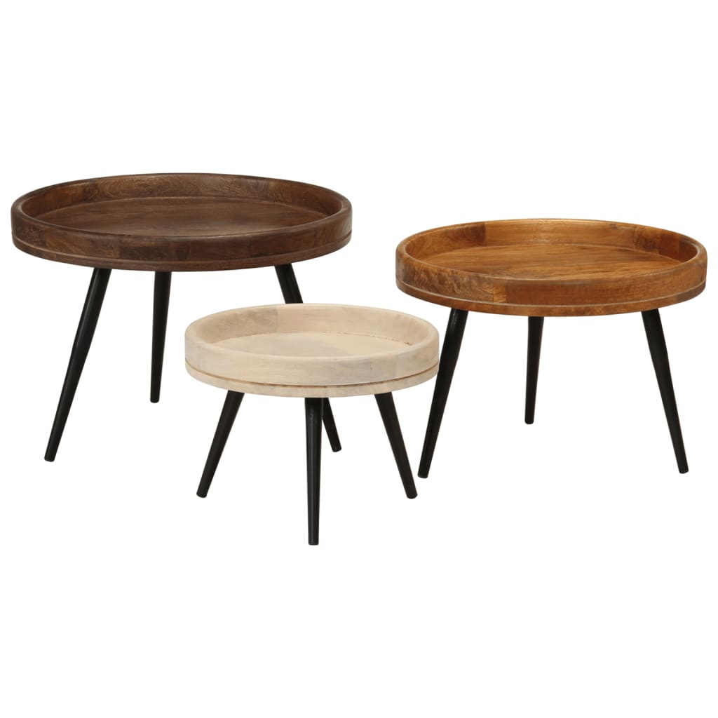 Round Coffee Tables 3 Pcs Solid Wood Mango