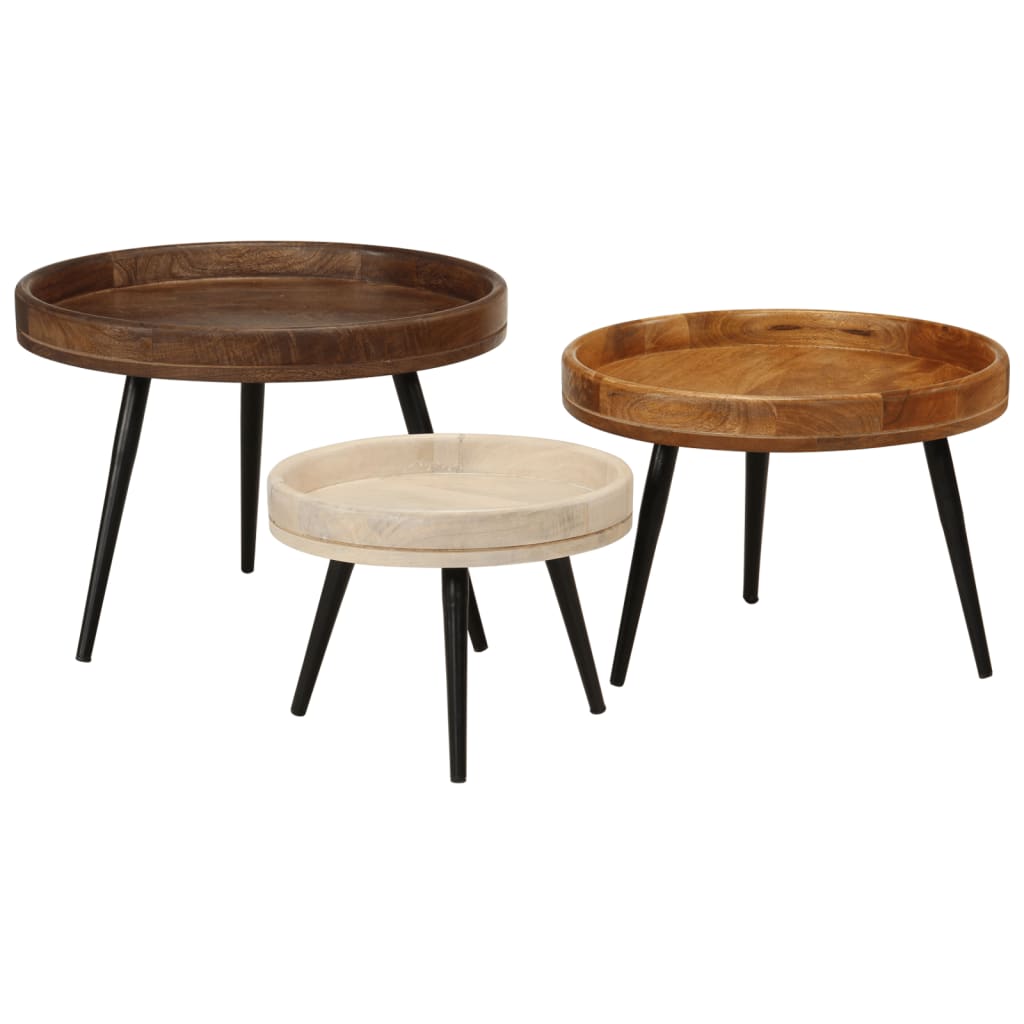 Round Coffee Tables 3 Pcs Solid Wood Mango