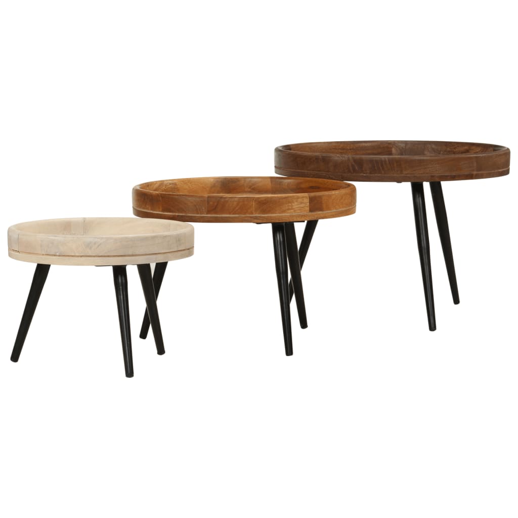 Round Coffee Tables 3 Pcs Solid Wood Mango