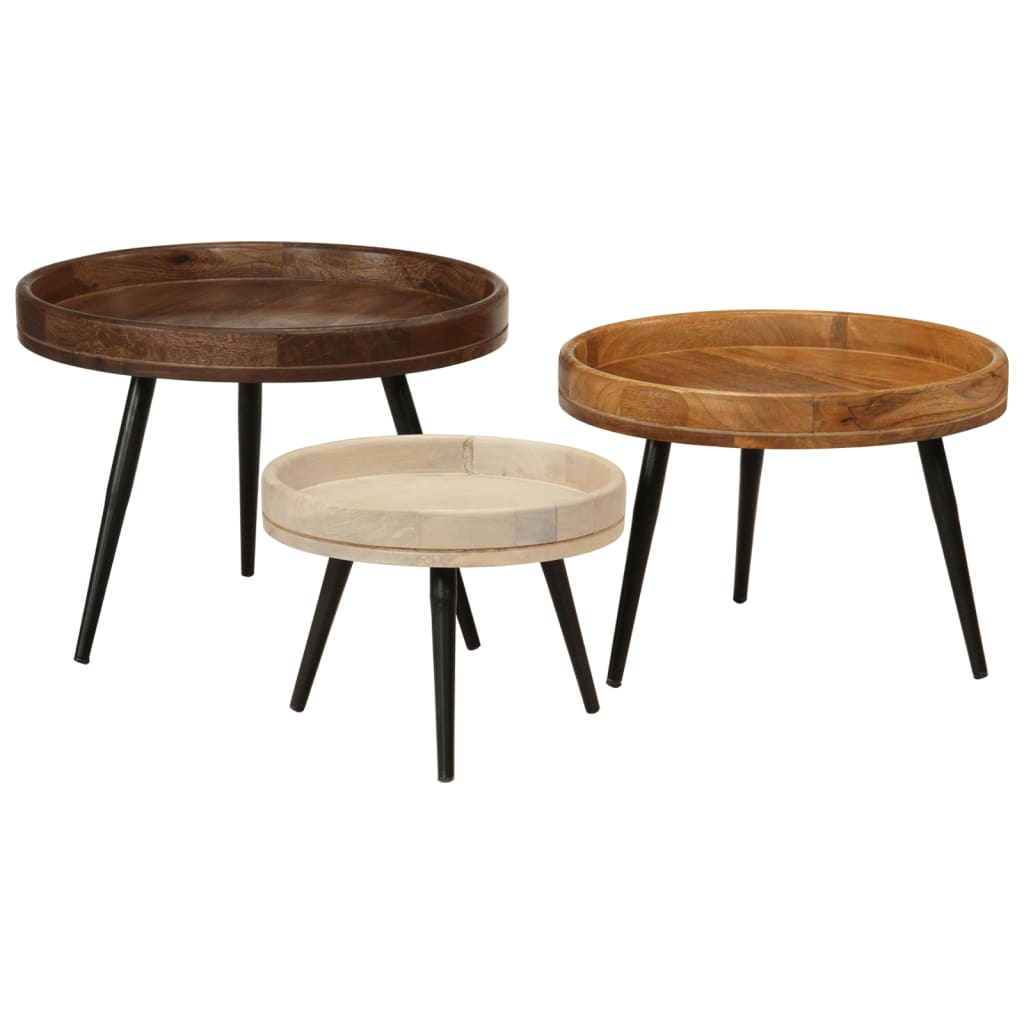Round Coffee Tables 3 Pcs Solid Wood Mango