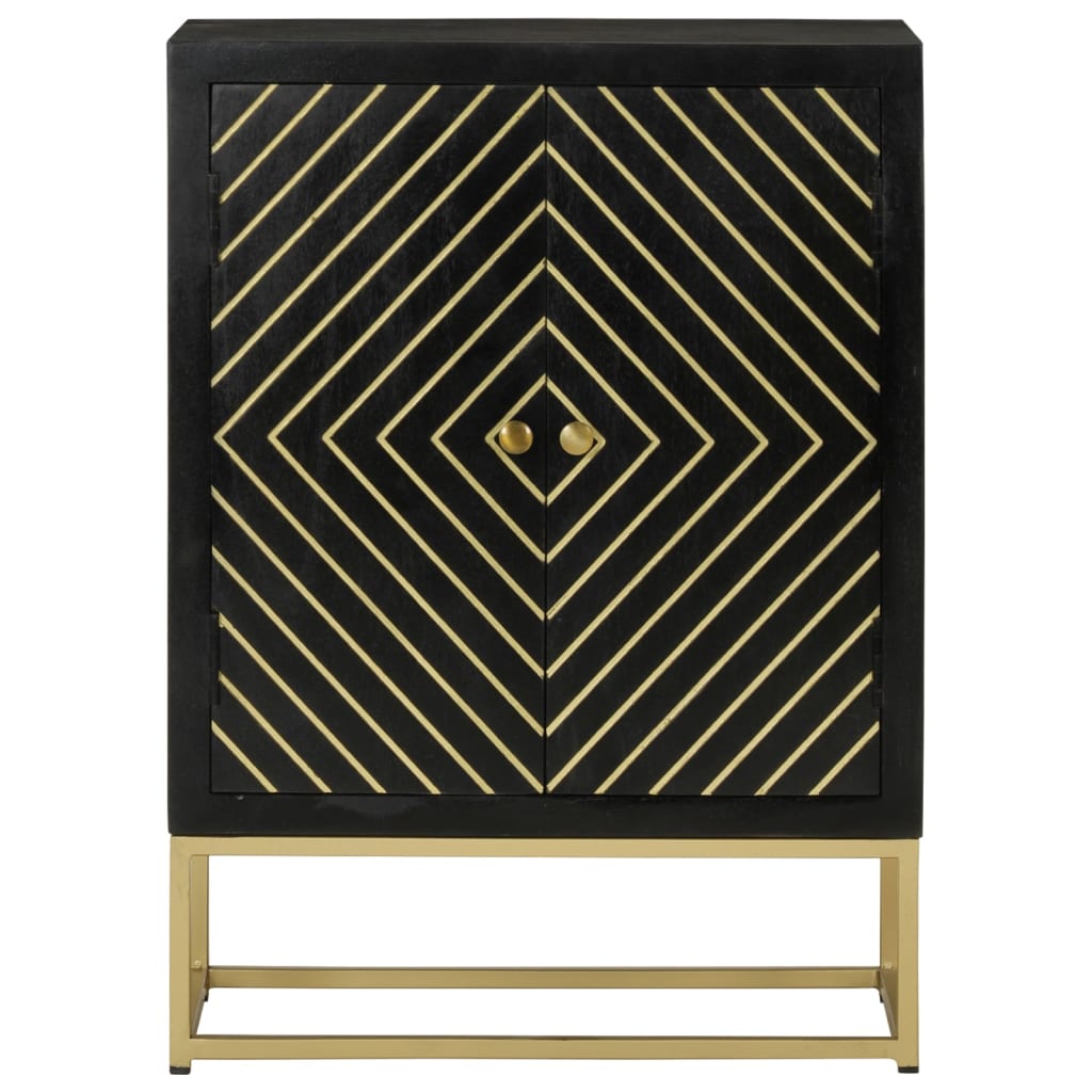 Sideboard With 2 Doors Black&Gold 55X30X75 Cm Solid Wood Mango