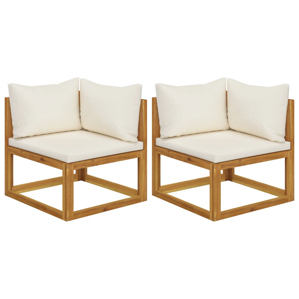 2 Piece Sofa Set With White Cushions Solid Wood Acacia