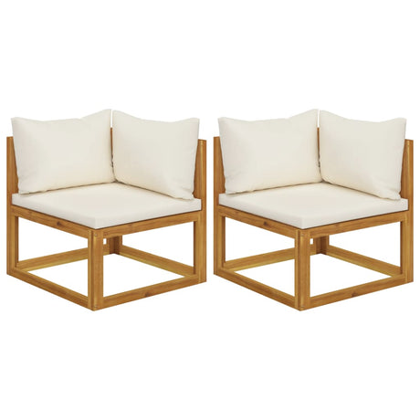 2 Piece Sofa Set With White Cushions Solid Wood Acacia