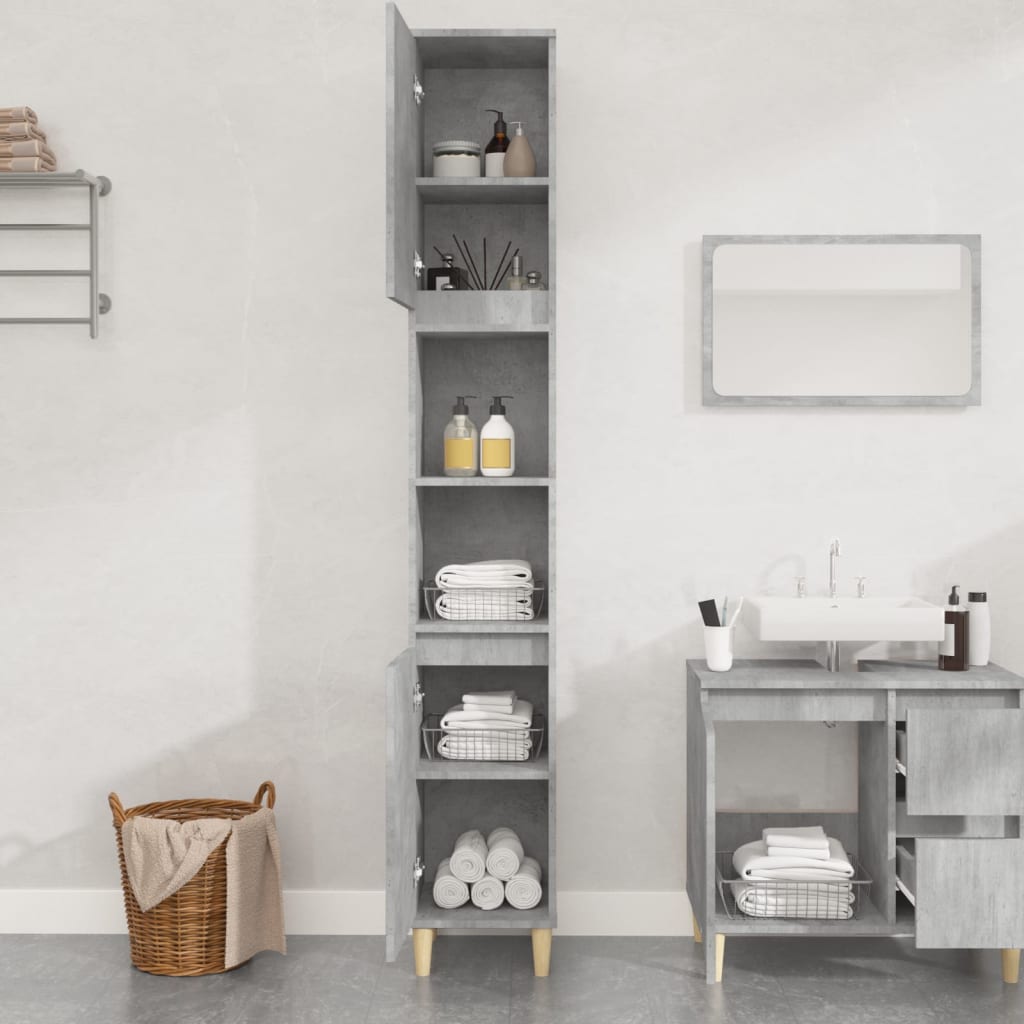 Bathroom Cabinet Concrete Grey 30X30X190 Cm Engineered Wood
