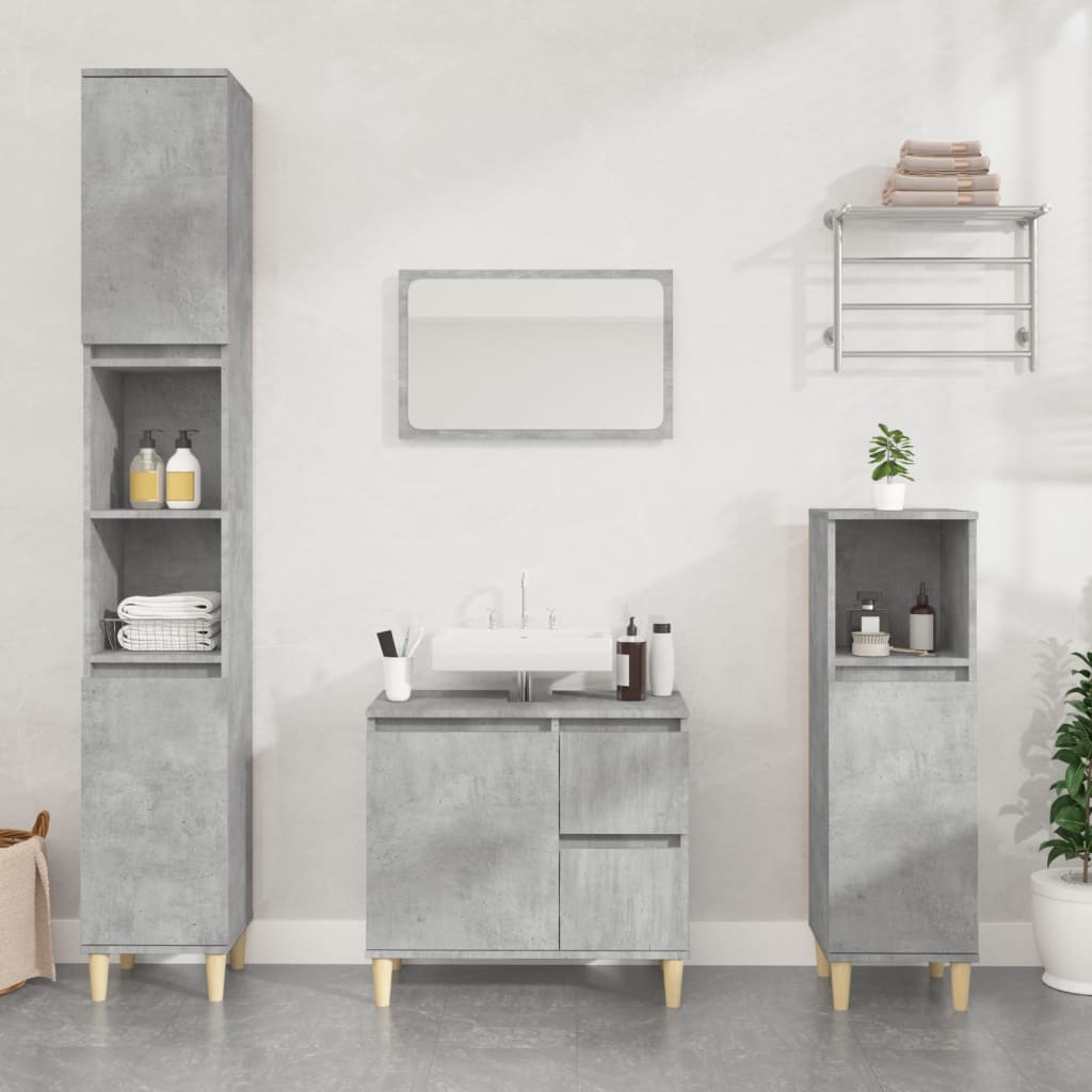 Bathroom Cabinet Concrete Grey 30X30X190 Cm Engineered Wood