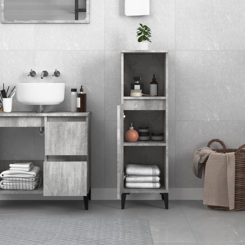 Bathroom Cabinet Concrete 30X30X100 Cm Engineered Wood