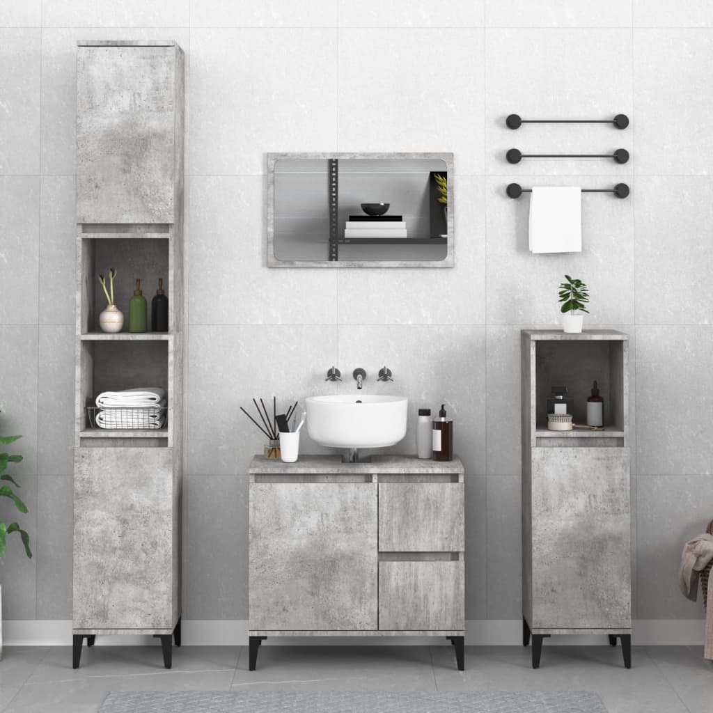 Bathroom Cabinet Concrete 30X30X100 Cm Engineered Wood