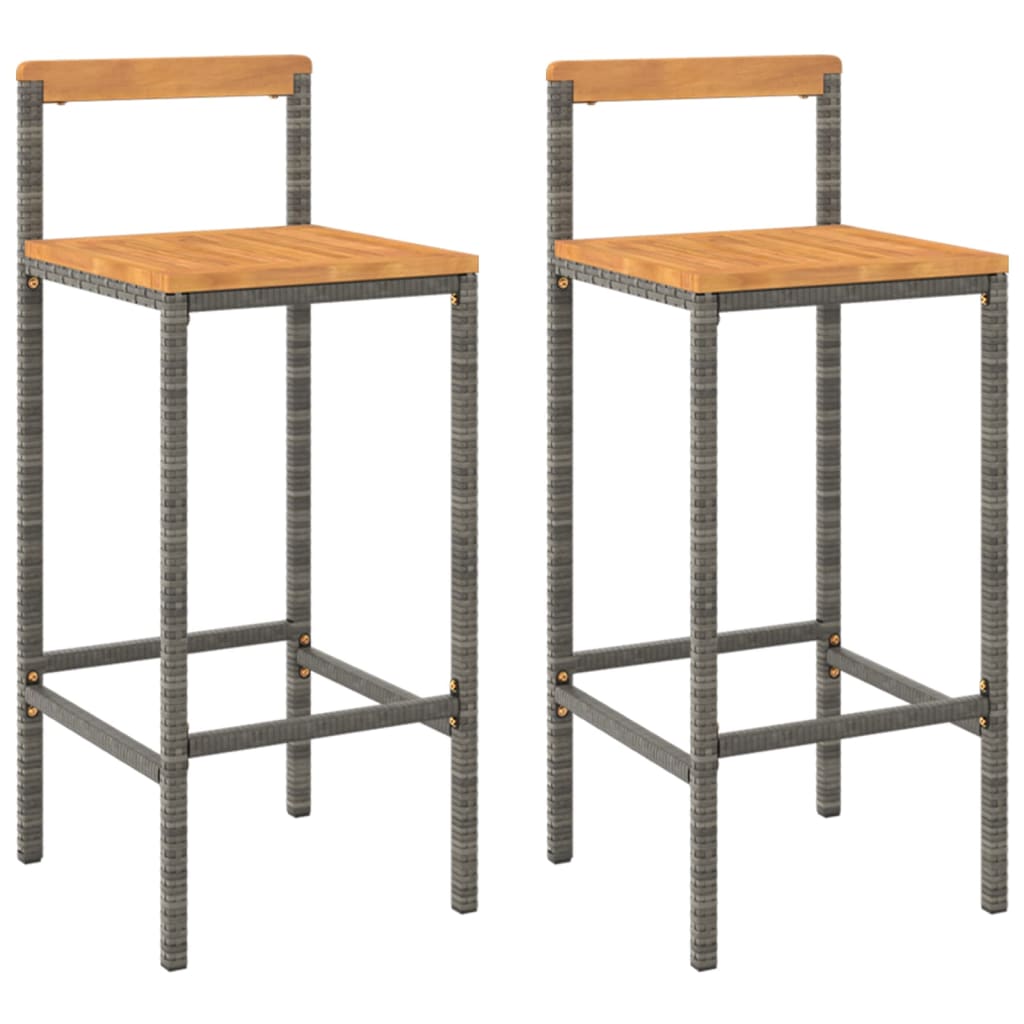 Bar Stools 2 Pcs Poly Rattan And Solid Wood Acacia