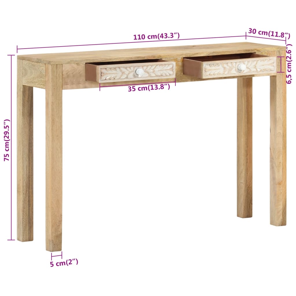 Console Table 110X30X75 Cm Solid Bleached Wood Mango