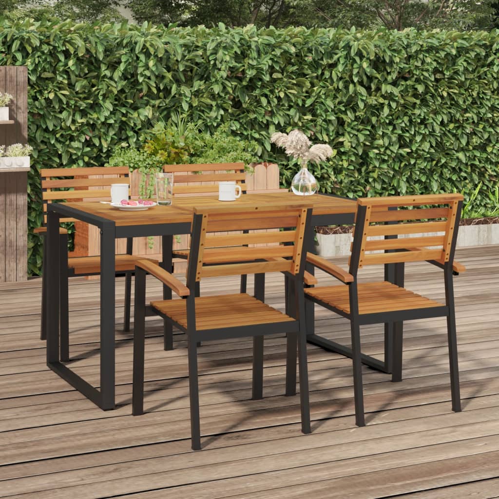 Stackable Garden Chairs 4 Pcs Solid Wood Acacia And Metal