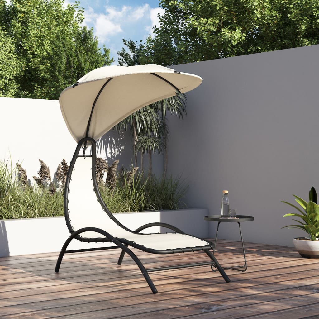Sun Lounger With Canopy 167X80X195 Cm Fabric And Steel
