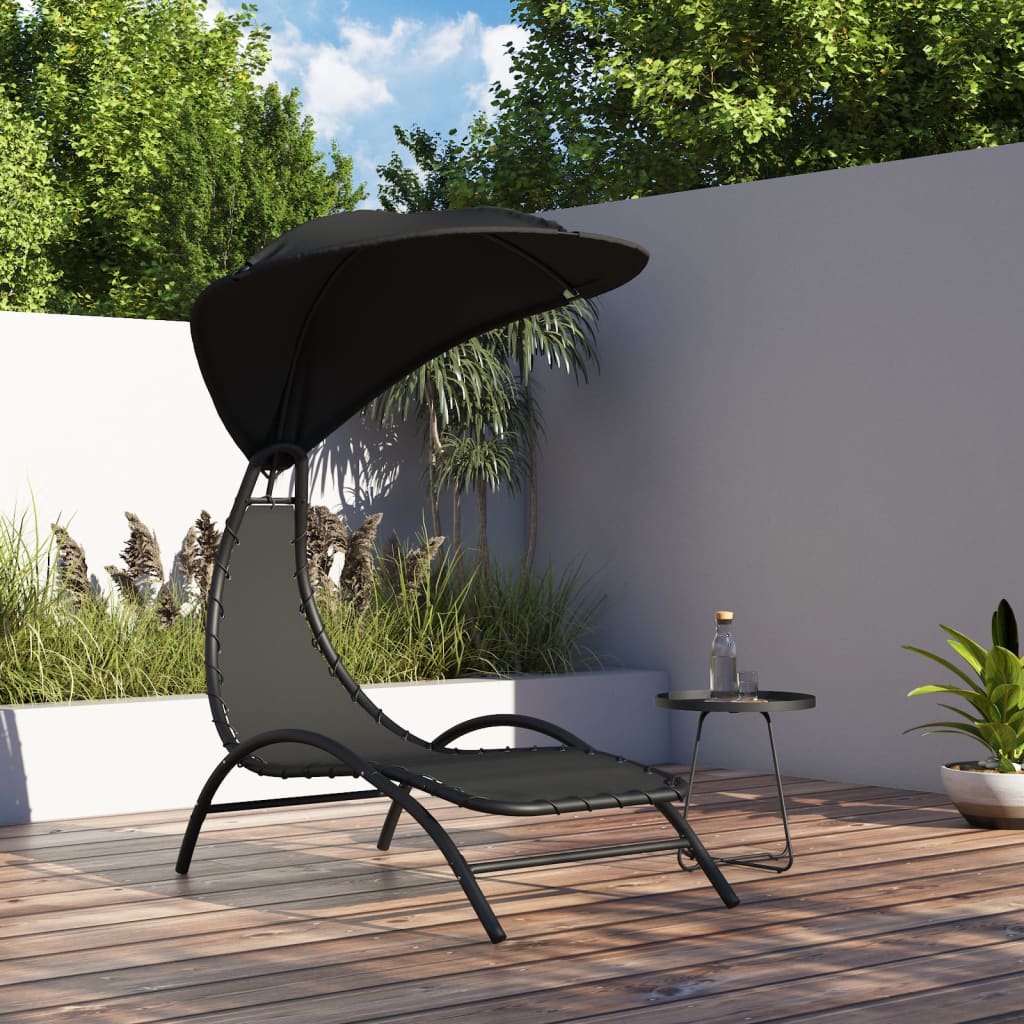 Sun Lounger With Canopy 167X80X195 Cm Fabric And Steel