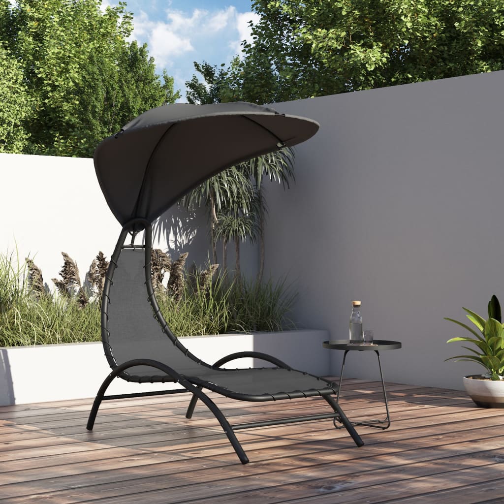 Sun Lounger With Canopy 167X80X195 Cm Fabric And Steel