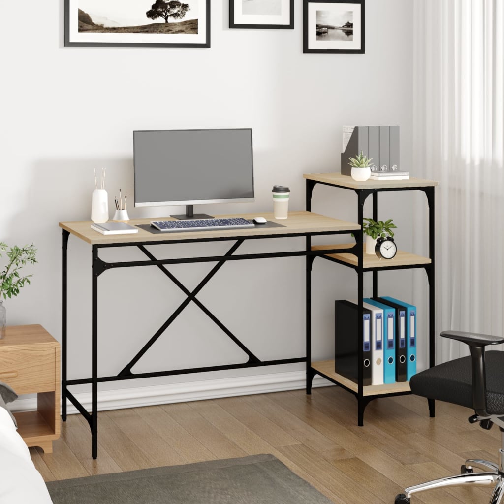 Desk With Shelves Engineered Wood&Iron