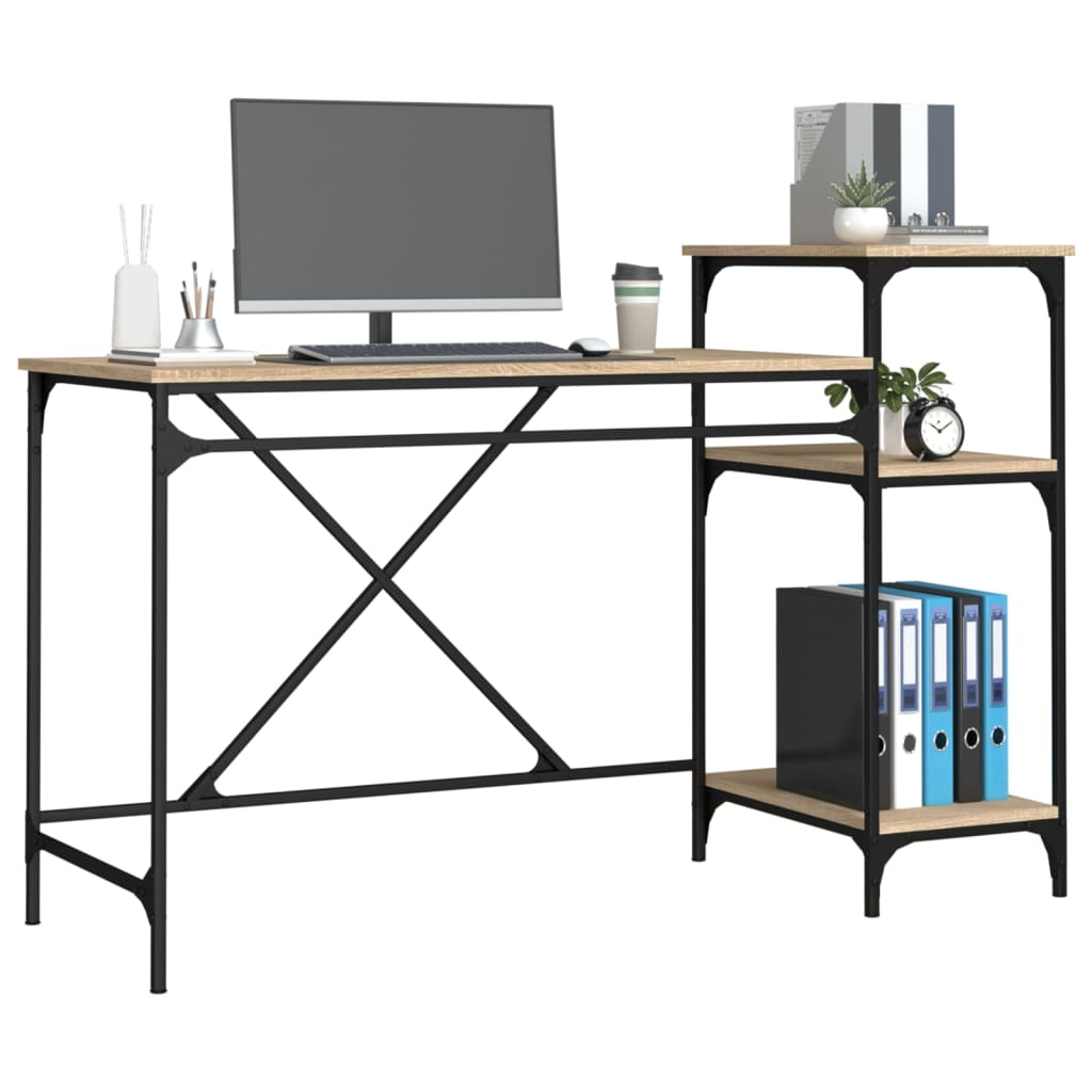 Desk With Shelves Engineered Wood&Iron