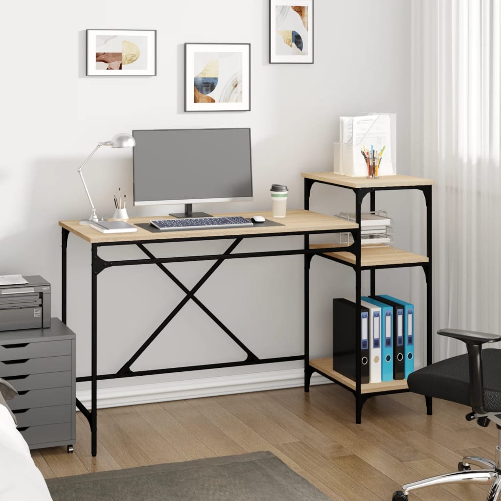 Desk With Shelves Engineered Wood&Iron
