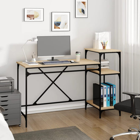 Desk With Shelves Engineered Wood&Iron