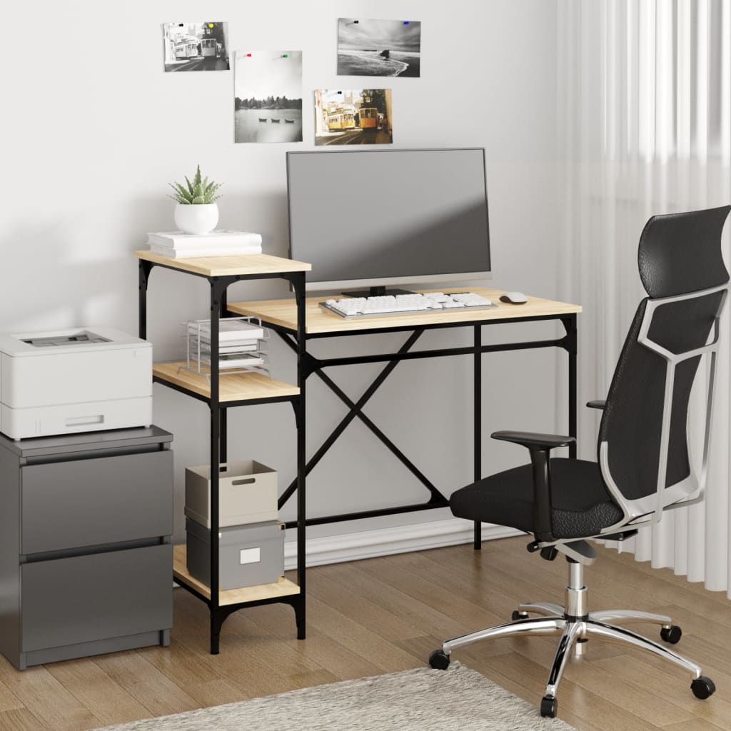 Desk With Shelves Engineered Wood&Iron