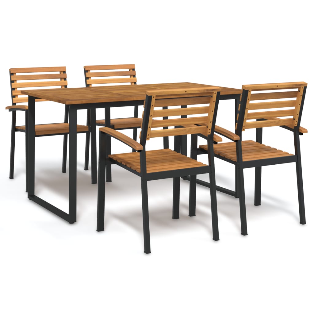 5 Piece Garden Dining Set Solid Wood Acacia And Metal