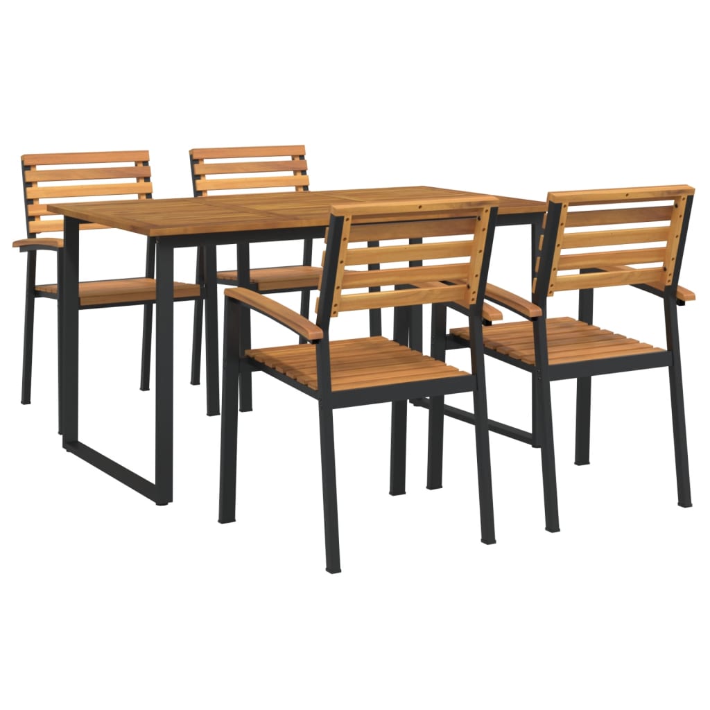 5 Piece Garden Dining Set Solid Wood Acacia And Metal